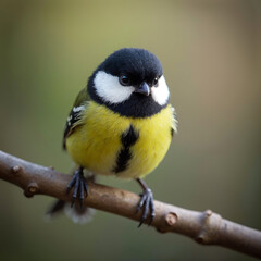 Fototapeta premium charming great tit bird resting on a branch