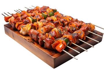 Deliciously Grilled Skewers With Meat and Vegetables Prepared for a Summer Barbecue Gathering on White or PNG Transparent Background.