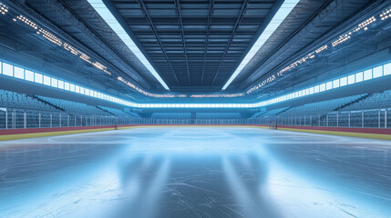 the 3D illustration of the empty hockey ice rink sport arena