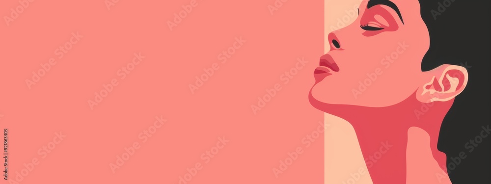 Poster simple red design background with a woman drawing for text space.