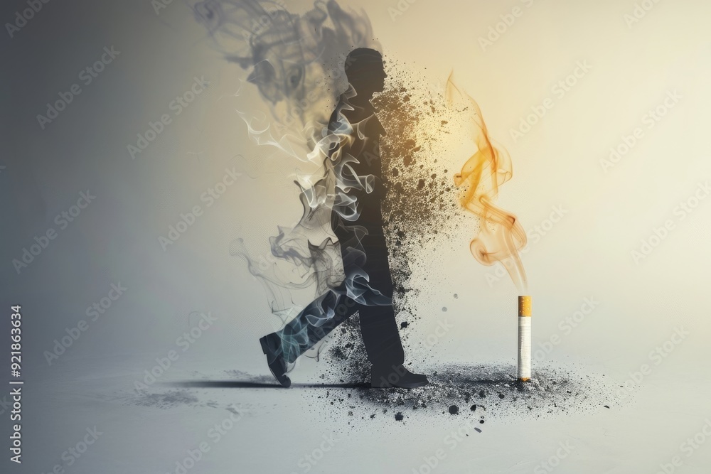 Aufkleber abstract silhouette of a man disintegrating into ash capturing a moment of transformation