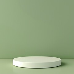 a small white circular podium on a green background taken at wide angle - hyperrealistic, generative ai