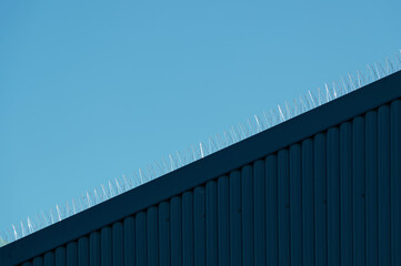 Bird spikes along the edge of a roof
