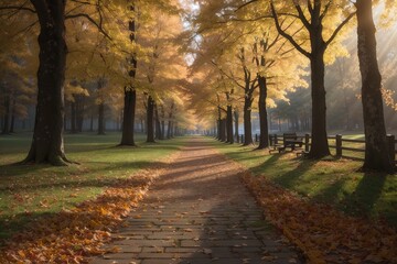 Naklejka premium bench in autumn park