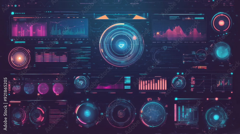 Poster sci-fi futuristic hud dashboard display for virtual reality technology. a large collection of hud an