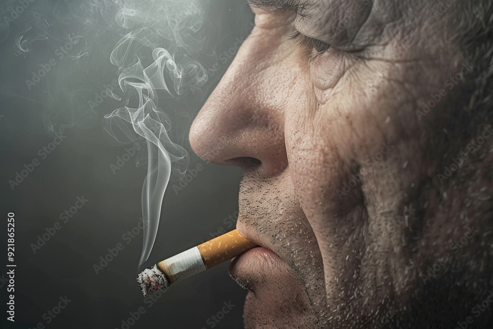 Poster surreal composition of a mans face and smoke exploring the theme of identity dissolution