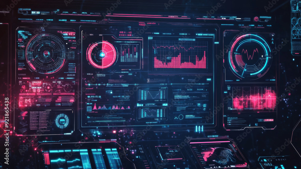 Poster sci-fi futuristic hud dashboard display for virtual reality technology. a large collection of hud an