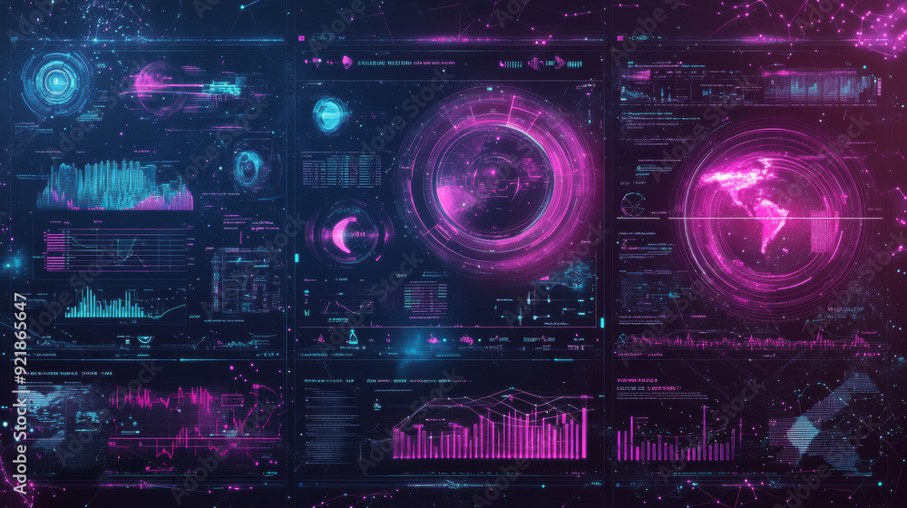 Poster sci-fi futuristic hud dashboard display for virtual reality technology. a large collection of hud an