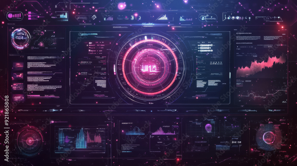 Poster sci-fi futuristic hud dashboard display for virtual reality technology. a large collection of hud an