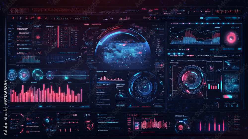 Poster sci-fi futuristic hud dashboard display for virtual reality technology. a large collection of hud an