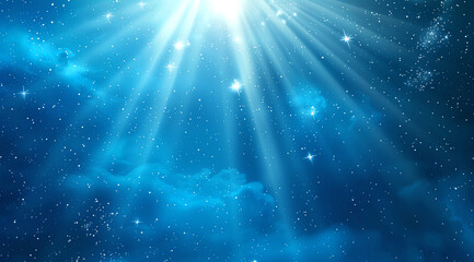 Blue background with  starry sky and ray