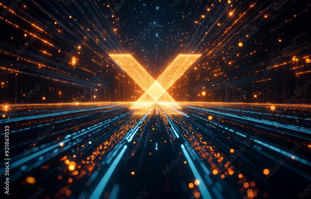 Poster abstract futuristic background with neon lines and shapes. multi-colored glow, blurry lights, bokeh.