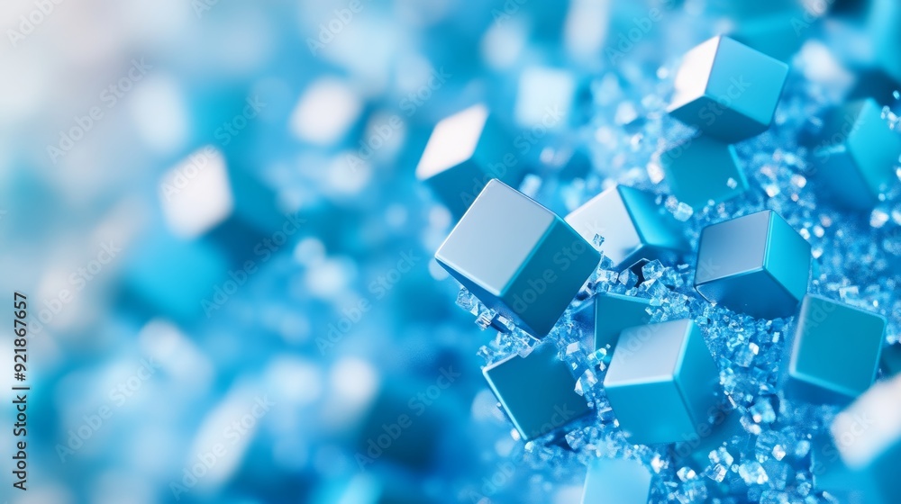 Poster an elegant background with arranged translucent cubes, rendered in 3d.