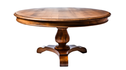 Brown round vintage wooden table on transparent background.
