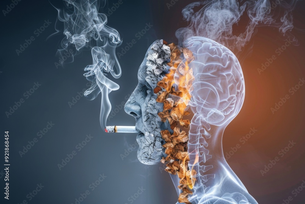 Aufkleber surreal image of a mans face emerging from a cloud of smoke representing the struggle to break free 