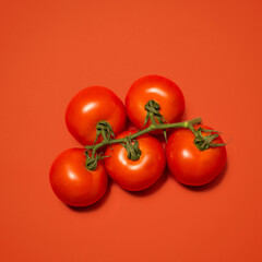 Tomato, vegetable and isolated by studio background for nutrition, vitamin c or minerals by mockup space. Organic fruit, vegan ingredient or fresh produce by above for fiber, aid digestion or natural