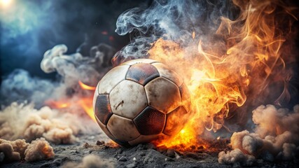 Burning Soccer Ball with Smoke and Flames.