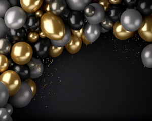 Elegant Black, Gold, Silver Balloons for Stylish Party Decor, Perfect for Luxury Celebrations, Birthday Parties, and Holiday Events, creating a chic and sophisticated atmosphere with a glamorous touch