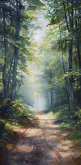 Obraz premium rays of light in the forest, generative ai