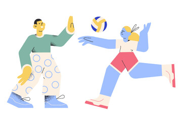 Playing volleyball
