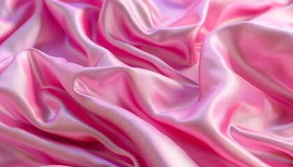 Fototapeta premium Smooth Pink Fabric Waves Creating Serene and Tranquil Visual Effect, Background, Copy Space