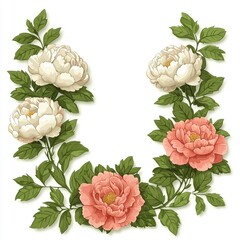 Floral Wreath with White and Pink Peonies