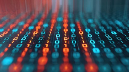 Obraz premium 24. Shining binary code forming an advanced communication network, Binary illuminated digital network