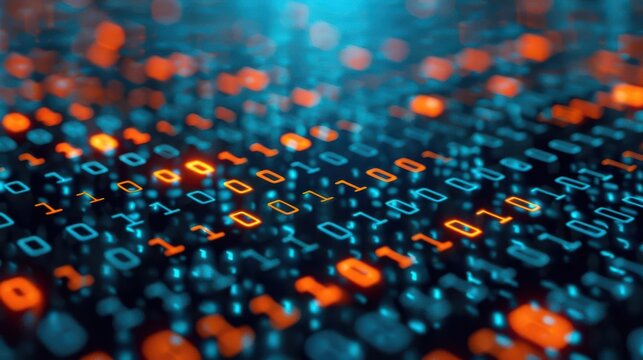 Colorful digital binary code in a futuristic design, showcasing technology and data representation in a stunning visual format.