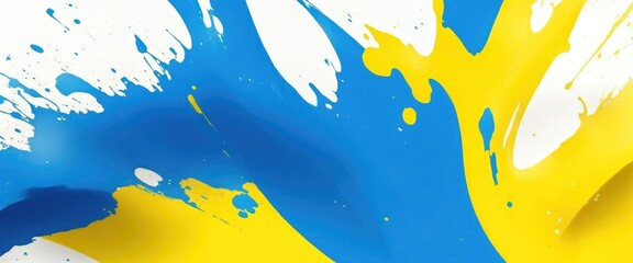 Colorful blue, White and yellow paint splashes background