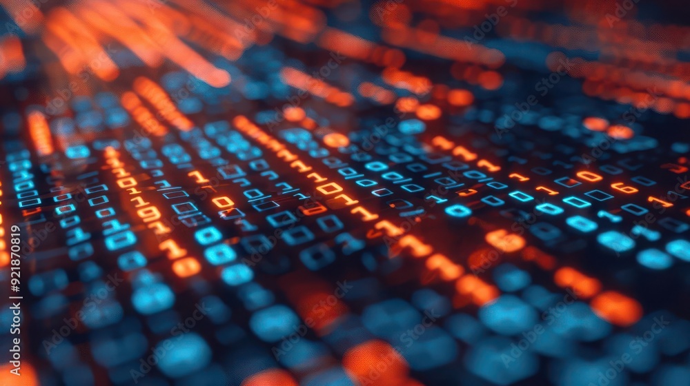 Aufkleber vibrant digital graphic showcasing flowing data streams in blue and orange tones, ideal for technolo
