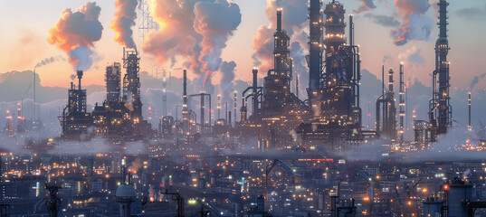 Fototapeta premium Industrial plant landscape, generative ai