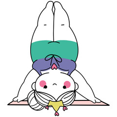 chubby girl yoga illustrations in various poses, wearing crowns and workout outfits, perfect for wellness designs