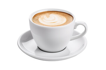 Creamy Hot Beverage in a White Cup With Artful Foam Topped in a Cozy Coffee Shop on White or PNG Transparent Background.