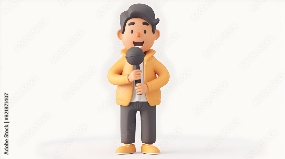 Poster 3d flat icon: journalist with microphone and lie detection tool on dreamy background truth in journa