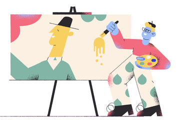 Man painting a picture on canvas