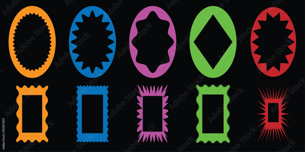 Poster set of types of polish isolated frames, a series of colorful frames with a black background in multi