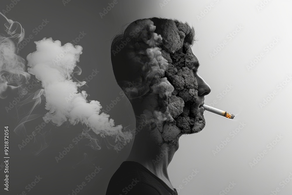 Aufkleber abstract portrait of a man with smoke obscuring his face a metaphor for the hidden struggles of addi