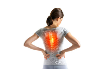 Women feel Pain in a back Isolated on transparent background.