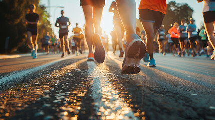 Runners compete in a marathon on a city street, marathon runners, city marathon, street race, running competition, athletes running, urban marathon, endurance race, long-distance runners, road race