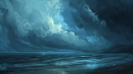 Fototapeta premium Dark Stormy Seascape with Lightning