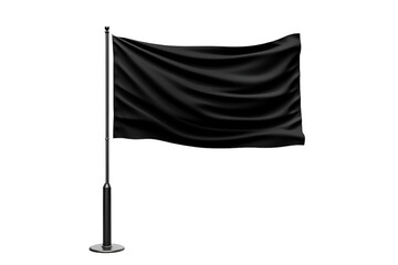 Black Flag Waving Gracefully in the Gentle Breeze at Dusk on White or PNG Transparent Background.