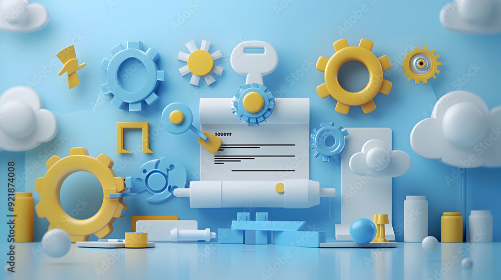 Aufkleber 3d flat icon of quality coordinator with process map and certificate for iso9001 compliance unique i