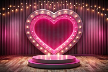 romantic perform stage with glowing pink heart light decoration