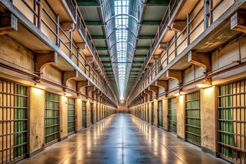 Fototapeta premium empty prison facility corridor with jail room
