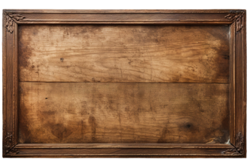 Rustic Wooden Frame With Rich Texture Against A Minimalist White Background on White or PNG Transparent Background.