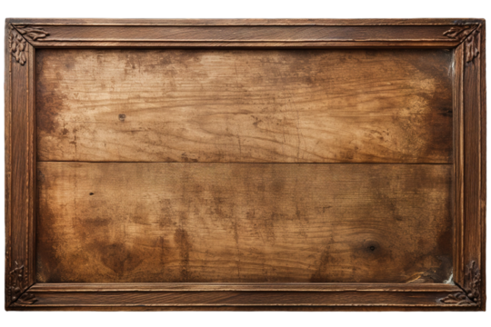 Rustic Wooden Frame With Rich Texture Against A Minimalist White Background on White or PNG Transparent Background.