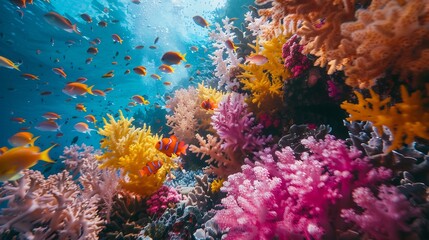 Naklejka premium Vibrant Coral Reef with Fish Swimming
