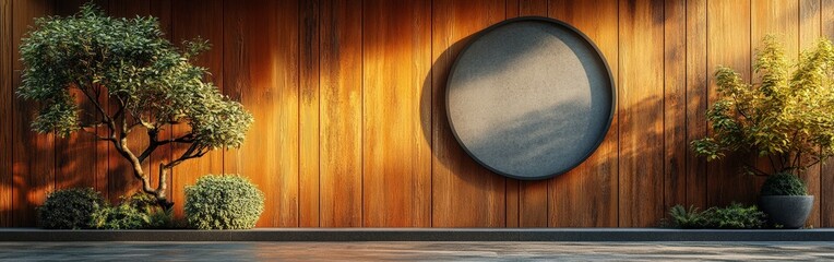 Stylish Wooden Wall Hosting Circular Signboard