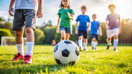 Kids Playing Soccer on Green Grass Field.