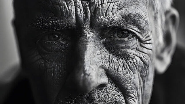 Fototapeta black and white photo of a person with wrinkles and eyes